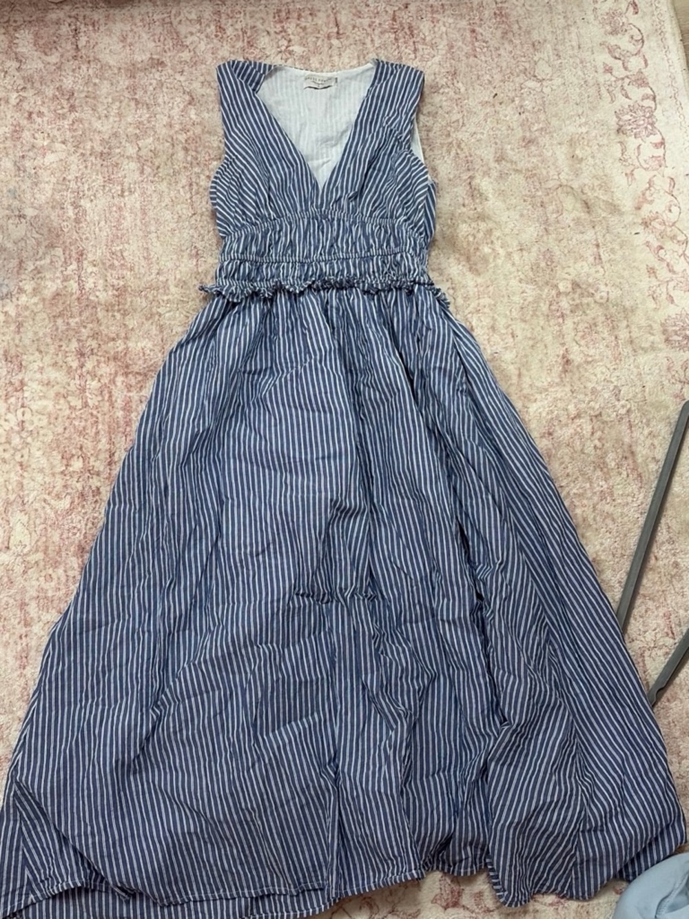 Blue and White Striped Sleeveless Maxi Dress